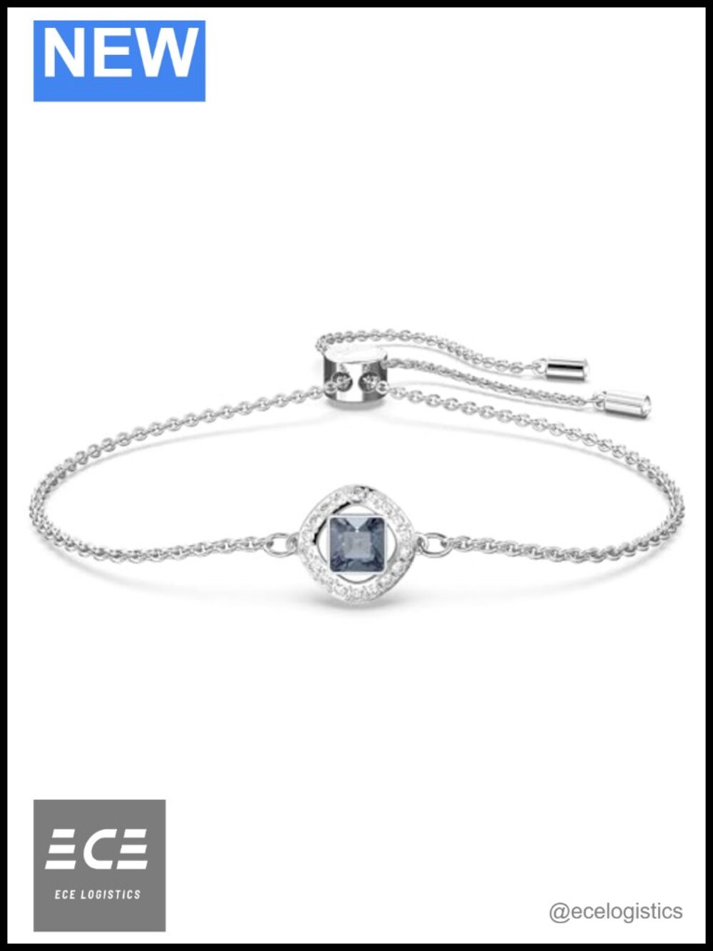 Una Angelic Crystal Bangle Bracelet Adjustable Rhodium Finish